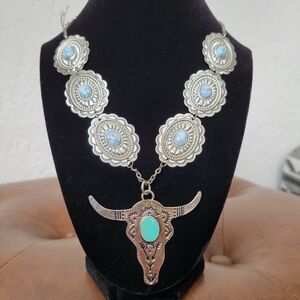 Cow skull concho necklace